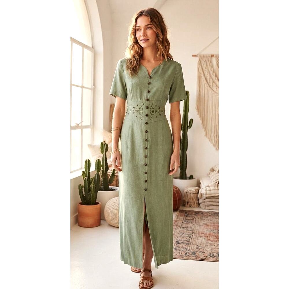 Vintage 90's Dawn Joy Fashions Boho/Cottage/Retro Front Button Dress